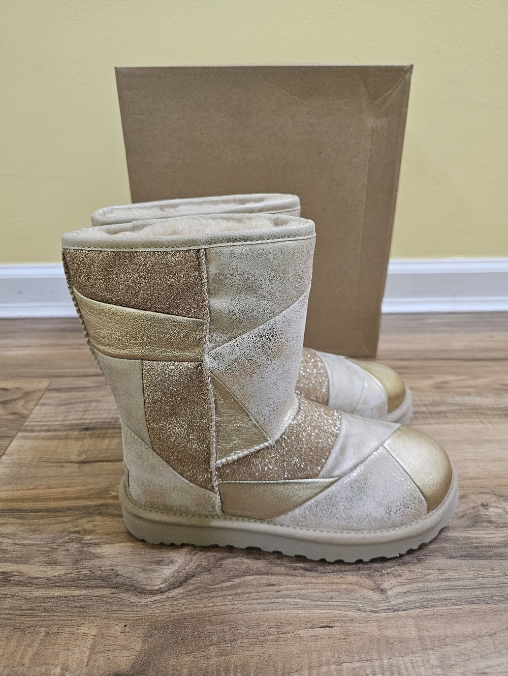 UGG Classic Glitter Patchwork Gold Boots